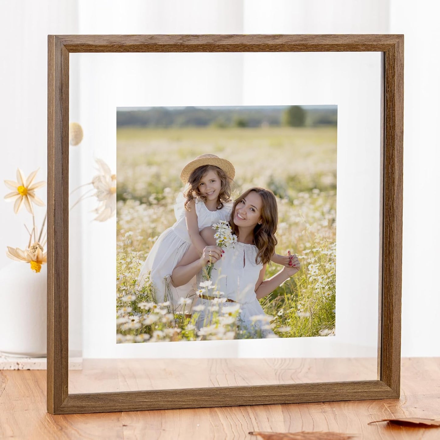 12x12 3x3 4x4 5x5 6x6 8x8 12''x12'' Axeman Floating Picture Frame - Solid Oak Wood Square Picture Frame, Double
