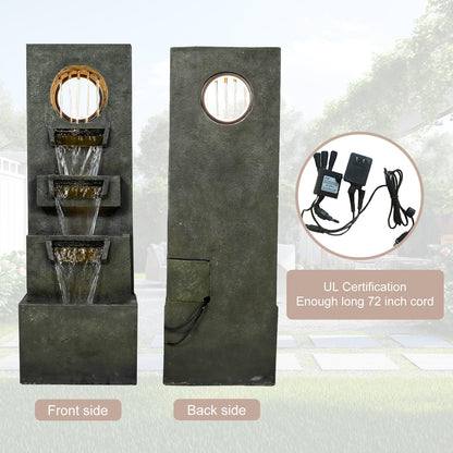 Naturefalls 39.3” H Modern Outdoor Fountain - 4-Tiered Outdoor Garden Fountains with Contemporary Design&LED Light for Garden, Patio, Deck, Porch, Backyard and Home Art Decor