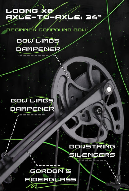 Compound Bow Kit, Hunting & Targeting, Gordon's Limb Made in USA, Draw Weight 20-70 lbs Adjustable, Draw Length 24”-29.5",up to IBO 320FPS Speed, Package with Archery Hunting (Black, Right Hand)