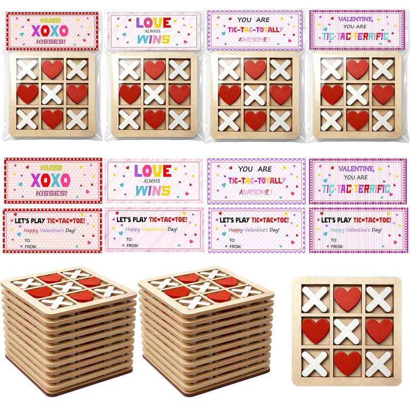 Bailiyake 24 Set Wooden Tic Tac Toe Bulk with Cards