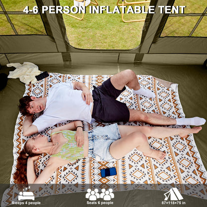 Inflatable Tents for Camping, 4-6 Person Easy Blow Up Tent with Hand Pump,4 Seasons Waterproof Air Inflatable Camping Tent House for Family Weekend Camping，Green
