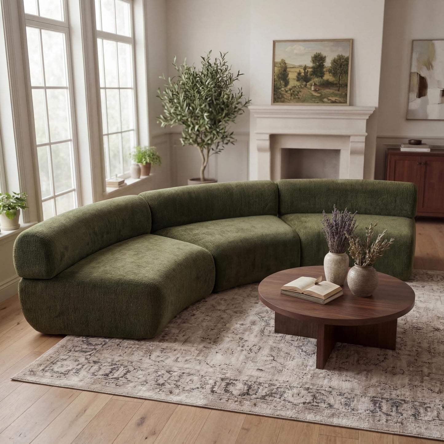 Christopher Knight Home Amino 118.5" Modular Sectional Sofa Chair, Modern Curved 3-Seater Large Sofa Couches, Comfy Upholstered Sectional Cloud Couch for Living Room, No Assembly Required, Green