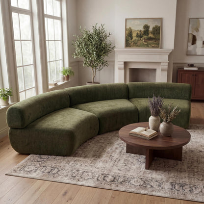 Christopher Knight Home Amino 118.5" Modular Sectional Sofa Chair, Modern Curved 3-Seater Large Sofa Couches, Comfy Upholstered Sectional Cloud Couch for Living Room, No Assembly Required, Green