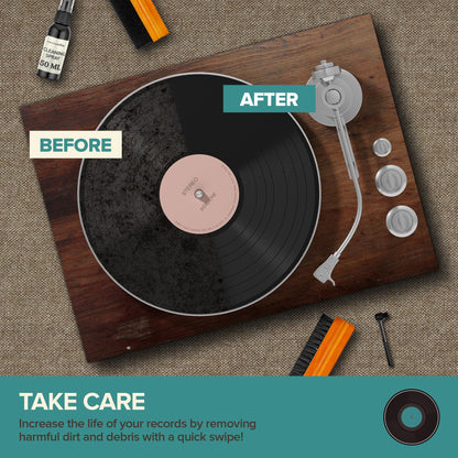 Stock Your Home Vinyl Record Cleaning Kit – 6-Piece Set with Vinyl Cleaner Spray, Anti-Static Velvet Brush, Needle Cleaning Gel & Brush, Drawstring Duster Bag