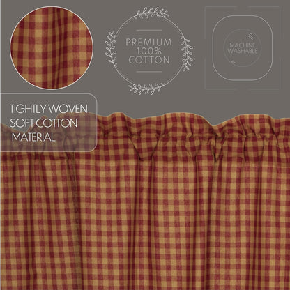 VHC Brands Burgundy Check Primitive Valance, 16"x72", Red Rod Pocket Cotton Kitchen Curtains