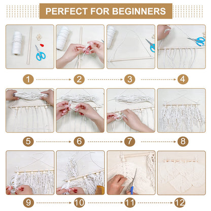 FREEBLOSS 2 Set DIY Macrame Leaf Wall Hanging Kit Macrame Feather 100M Macrame Cord and 20Pcs Wooden Beads Boho Macrame Wall Hanging Decor Macrame DIY Kit Handmade Gift for Mom Girls