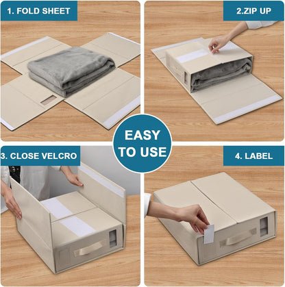 Premium Bed Sheet Organizers and Storage (3 Pack), Foldable Cube Storage for Linen Sheets, Duvet Covers, and Blankets
