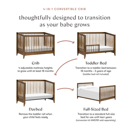 Babyletto Sprout 4-in-1 Convertible Crib with Toddler Bed Conversion Kit in Natural Walnut, Greenguard Gold Certified