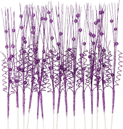 Kesywale 16Pcs 17" (16, Glitter Christmas Tree Picks Curly Sprays Sparkle Artificial Berry Stems Twigs Ting Branches