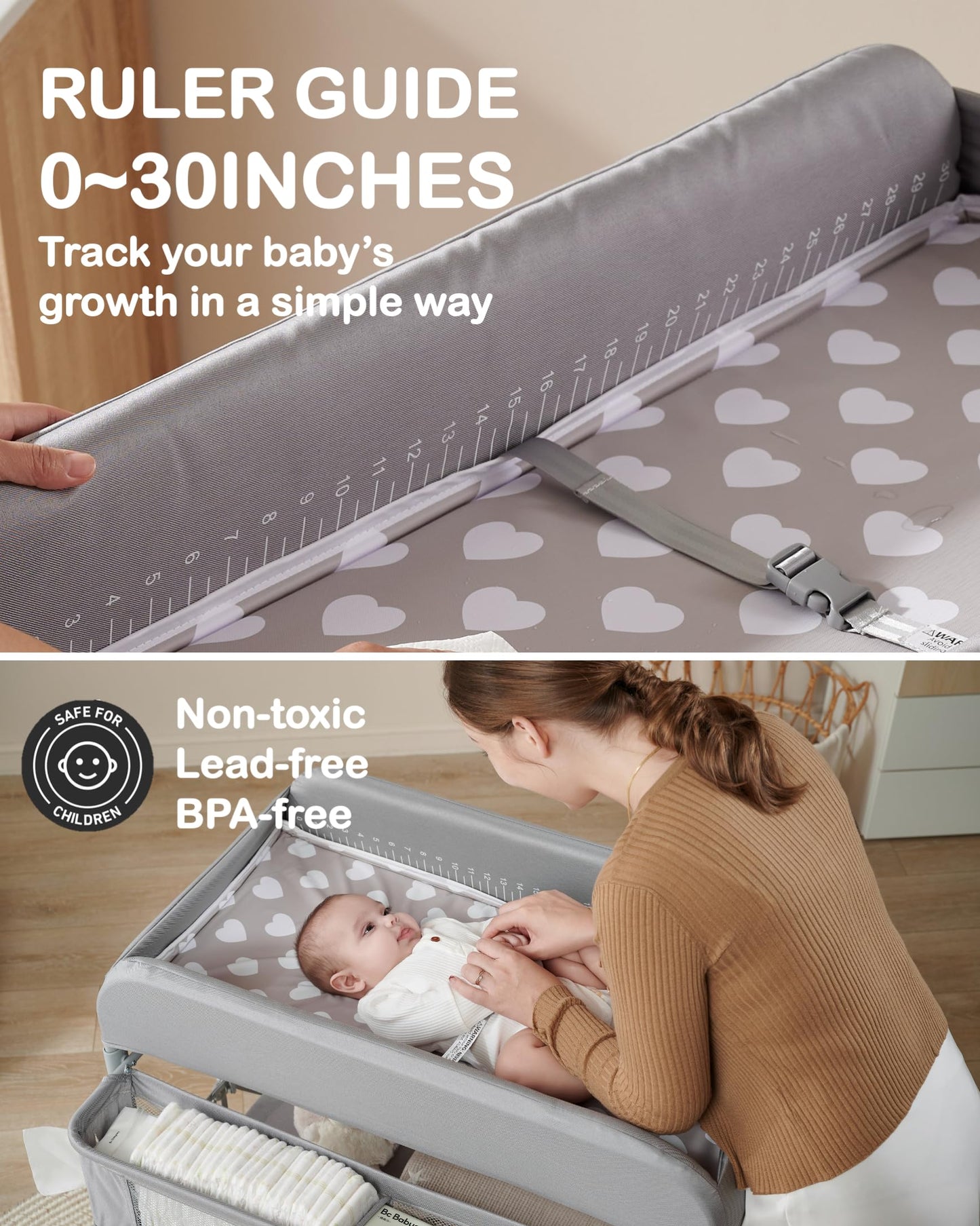 BEKA Diaper Changing Station, Portable Changing Table for Baby, Waterproof, Folding Portable Changing Station, Adjustable Height w/Organizer, Mobile Nursery Diaper Changing Table for Baby, Newborn