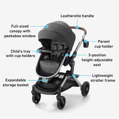 Graco Modes Nest Travel System, 3-in1 Modular Carseat Stroller Combo, Adjustable Slide2Me Infant Car Seat Carrier to Toddler Stroller, Includes the SnugRide DLX Infant Car Seat, Sullivan
