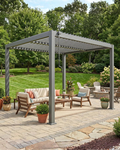 Patio Kingdom 10x13 FT Louvered Pergola Aluminum Outdoor Pergola with Adjustable Roof Waterproof Hardtop Pergola Shade Cover for Patio Backyard Deck Garden (Grey)