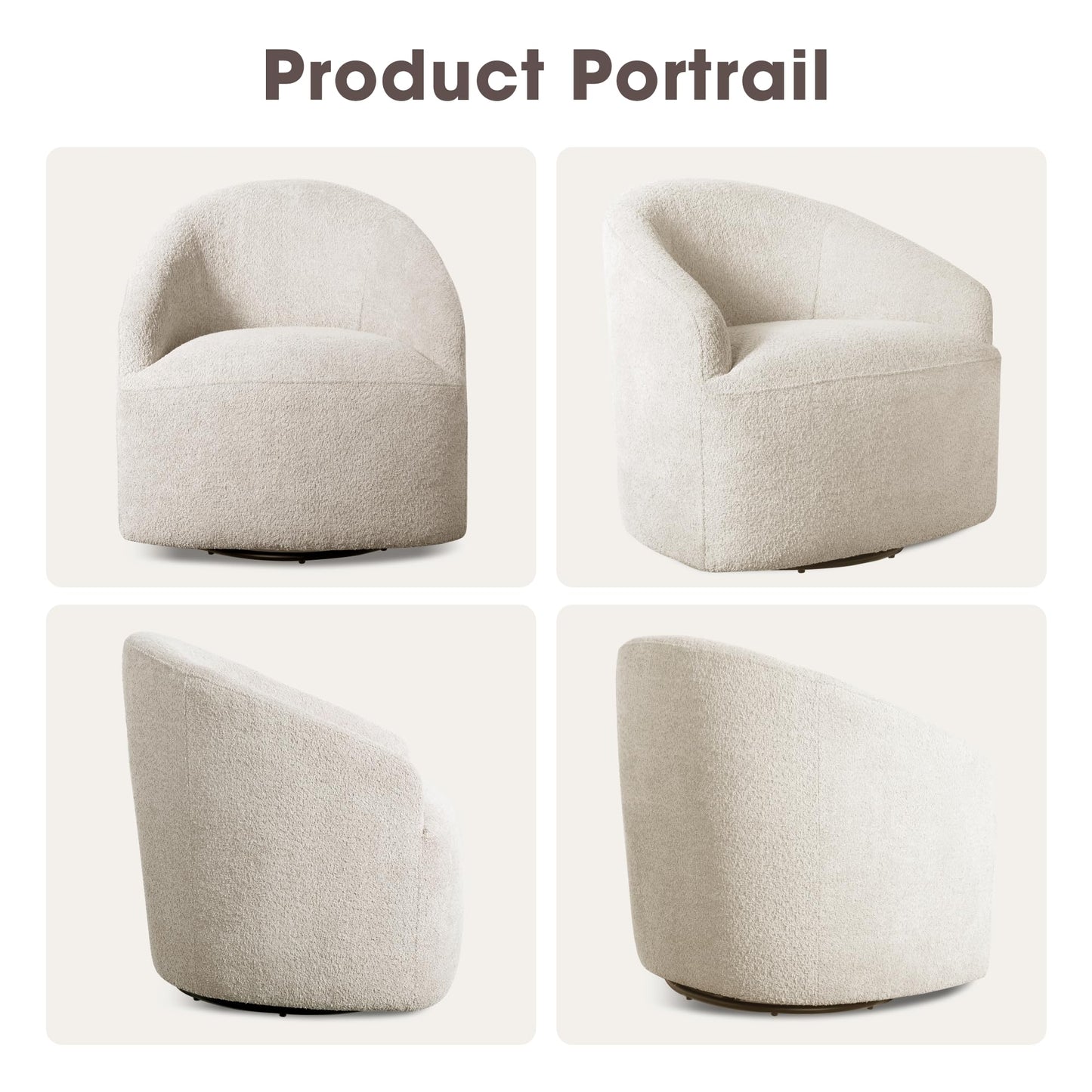Ink+Ivy Bonn Swivel Accent Chair Cozy Plush Boucle Upholstered Barrel Chair for Living Room, Modern Family Room Sofa Bedroom Lounge Furniture, 30" W Cream