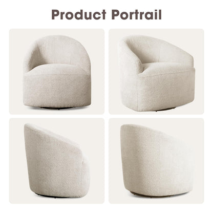 Ink+Ivy Bonn Swivel Accent Chair Cozy Plush Boucle Upholstered Barrel Chair for Living Room, Modern Family Room Sofa Bedroom Lounge Furniture, 30" W Cream