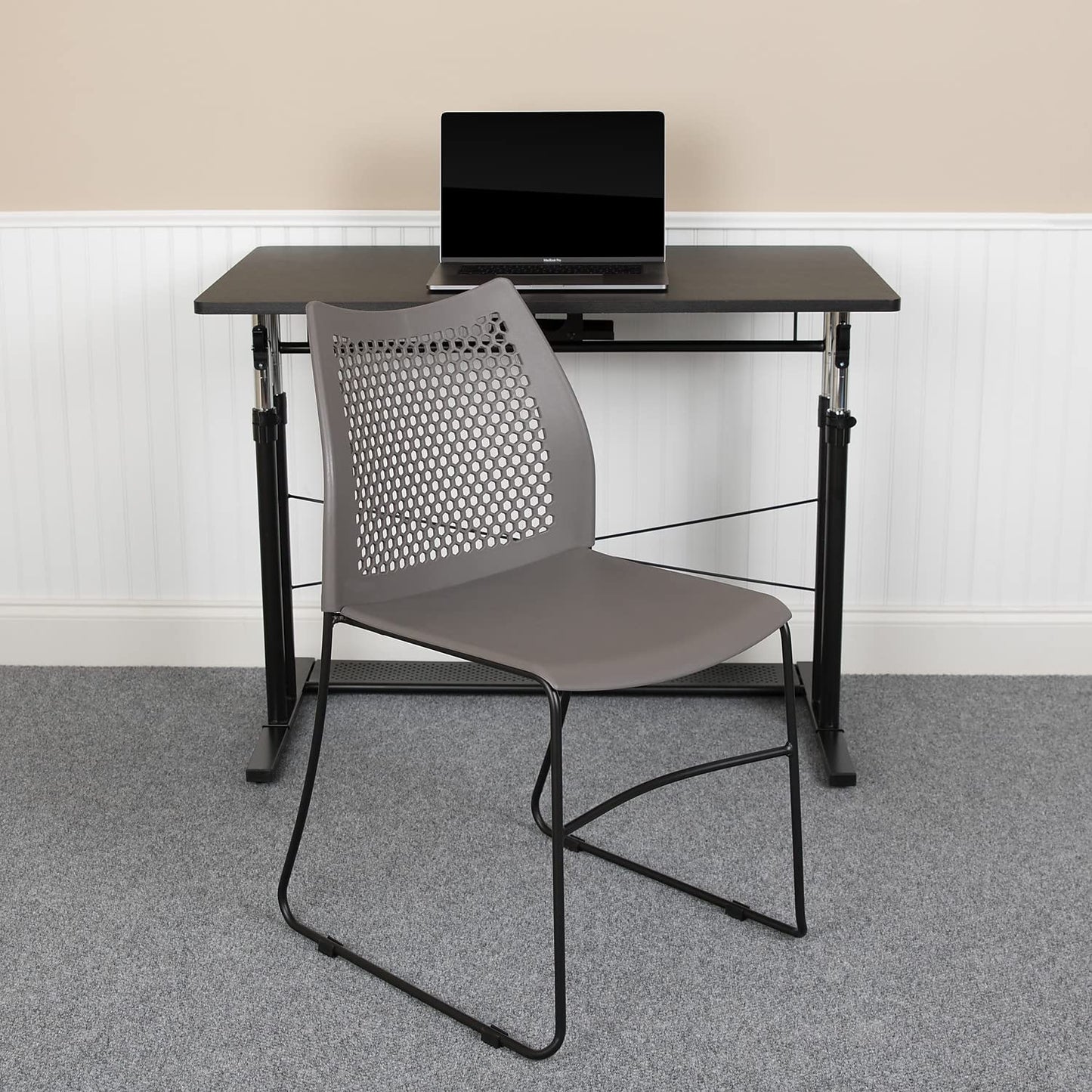 Flash Furniture Hercules Series Contoured Lobby Chairs with Air-Vent Honeycomb Backs, Ergonomic Stacking Chairs for Offices, Set of 5, Gray