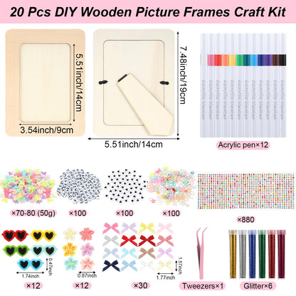 Suncalla DIY Wooden Picture Frames Craft Kit 4 x 6 Inch Wooden Picture Frames with Acrylic Pens Beads Mini Charms Gem Stickers Glitter for Crafts Graduation Birthday Wedding(10 Pcs,Rectangular Shape)