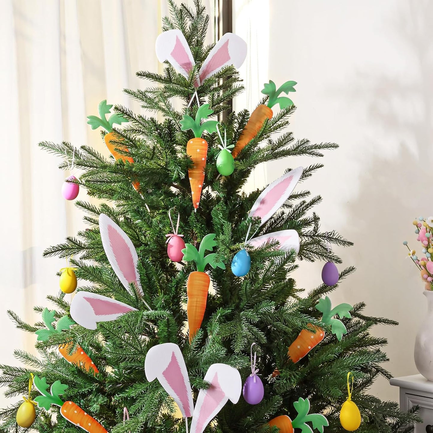 16 Easter Decorations Tree Picks Ornaments: pcs Large Pink Bunny Ear Carrots Picks Decorations, Cute Rabbit Ears