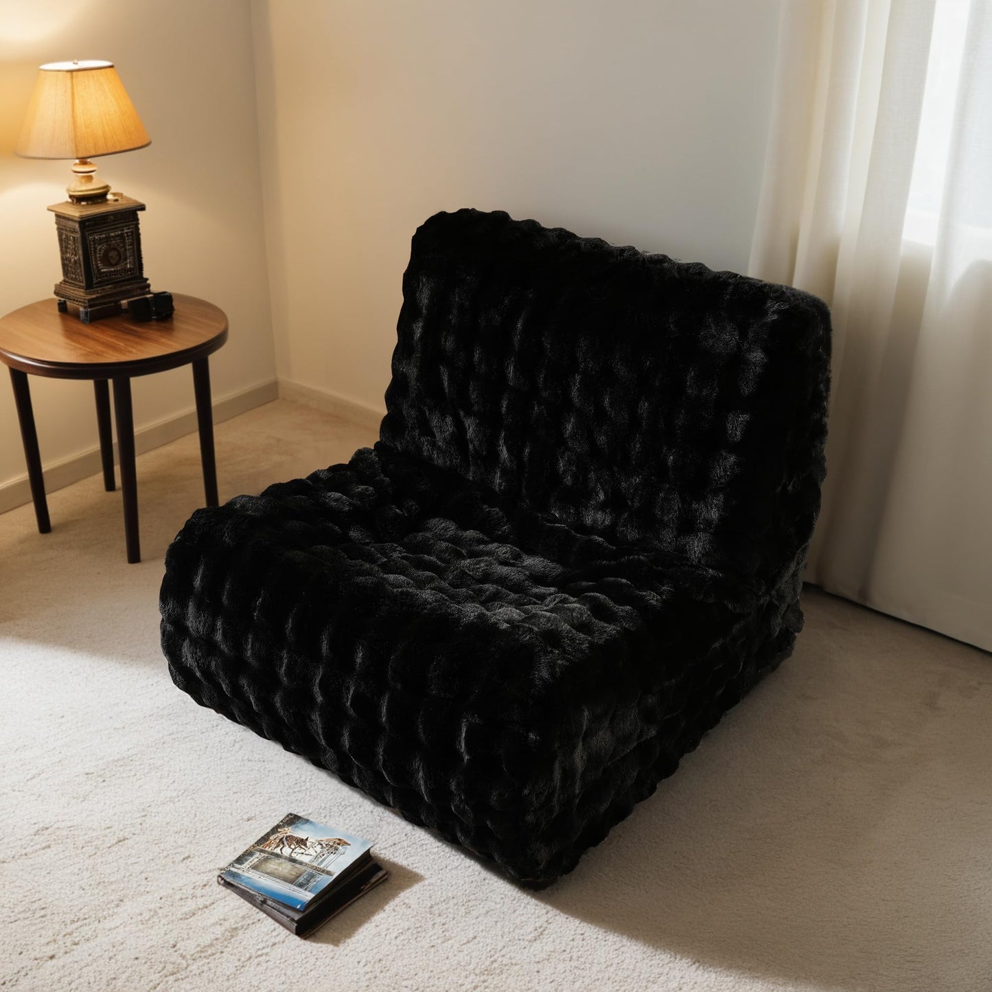 Bean Bag Chair Togo Sofa - Lazy Floor Sofa Couch for Adults,Faux Fur Fireside Chair Menmory Foam Bean Bags Lounger,Beanbag Corner Sofa for Bedroom,Living Room,Lounge,Salon (Black)