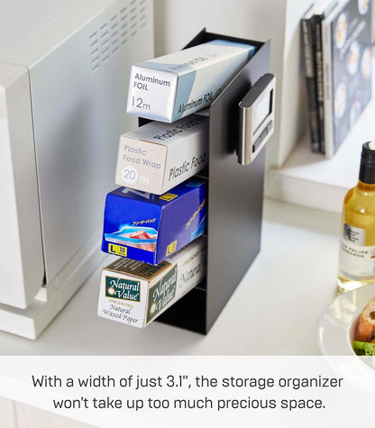 Yamazaki Home Tower 4-Tier Plastic Food Wrap or Aluminum Foil Organizer, Metal Kitchen Storage Holder