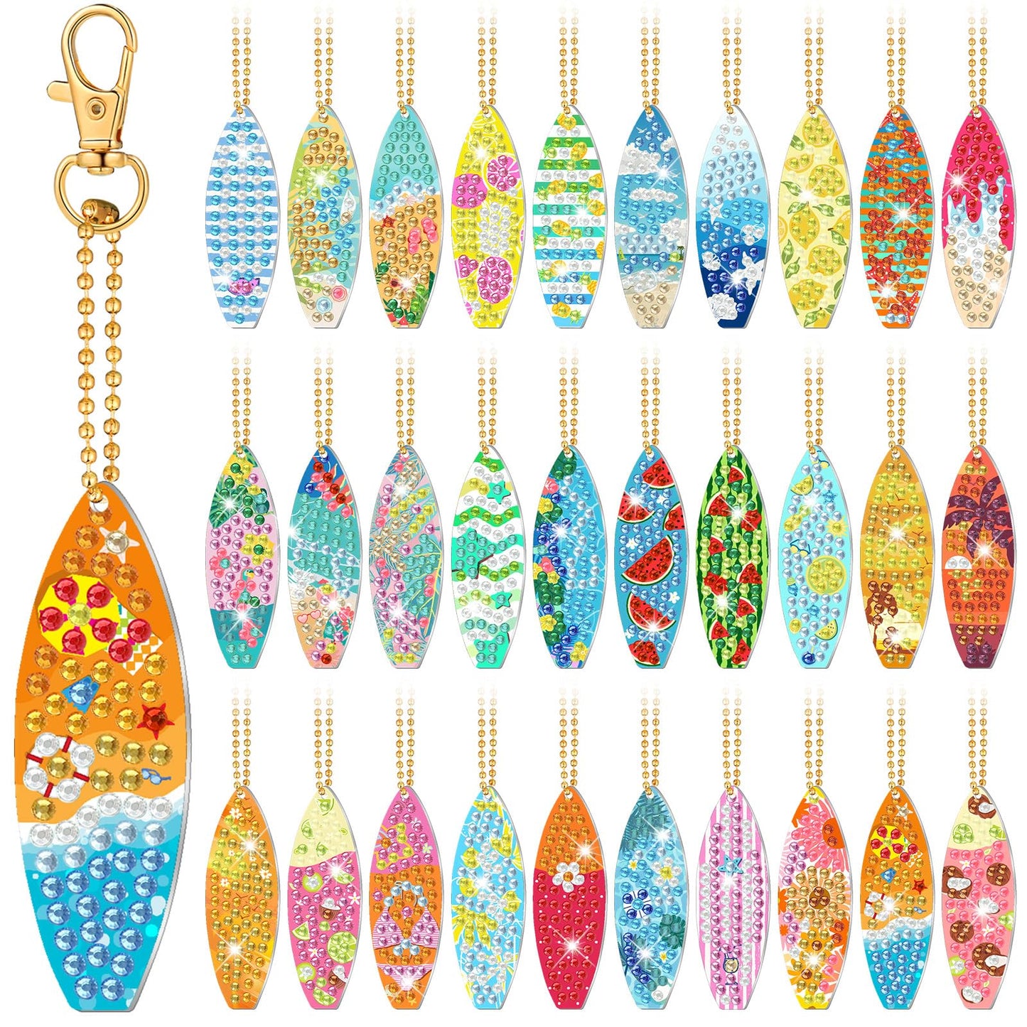 Huquary 30 Pcs Summer Diamond Art Keychains Surfboard Diamond Painting Keychain Kits for Aldults Double Sided 5d Rhinestones Beach Hawaiian Luau Party Hanging Ornaments for Beginners DIY Crafts