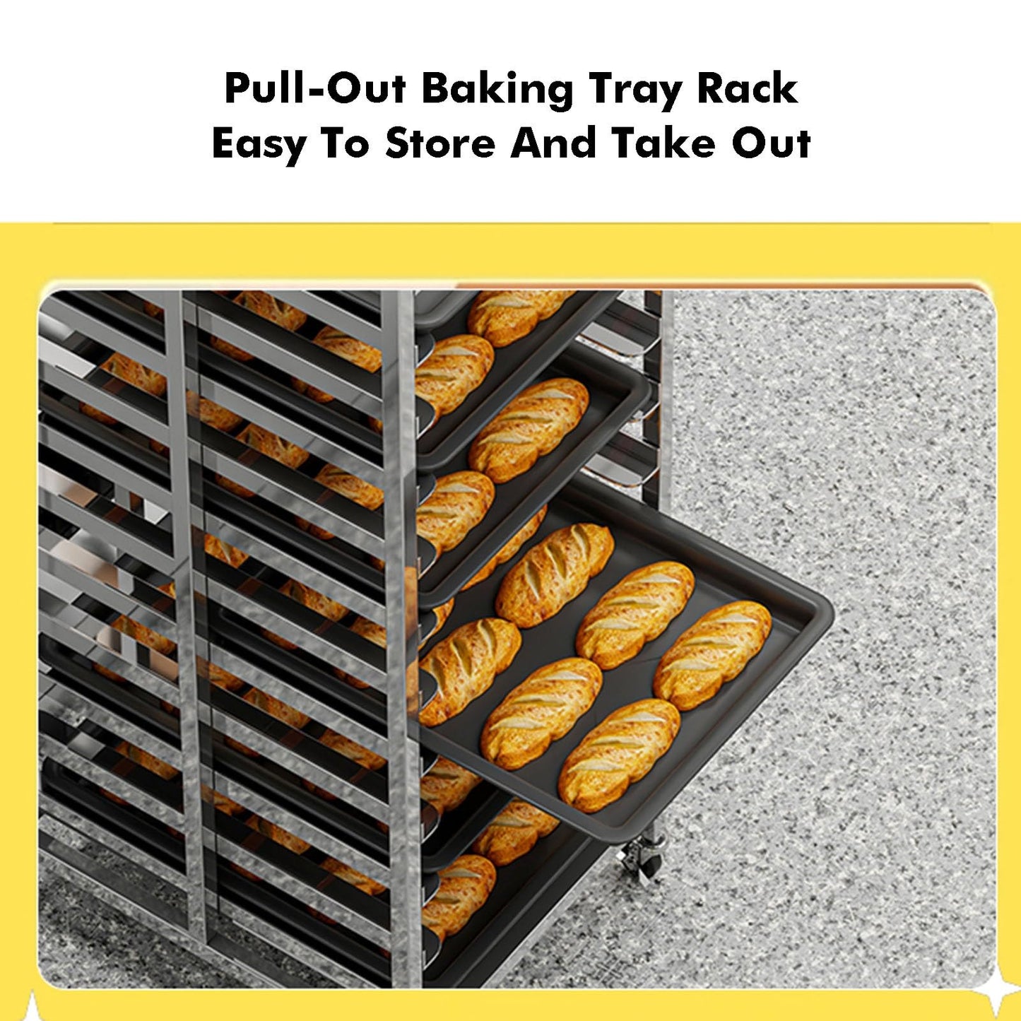 GenSDH 15-Tier Stainless Steel Rack, Commercial Mobile Bakery Trolley for Bread & Pizza, Heavy-Duty 400Kg Capacity, Multi-Layer Sheet Pan Storage Solution