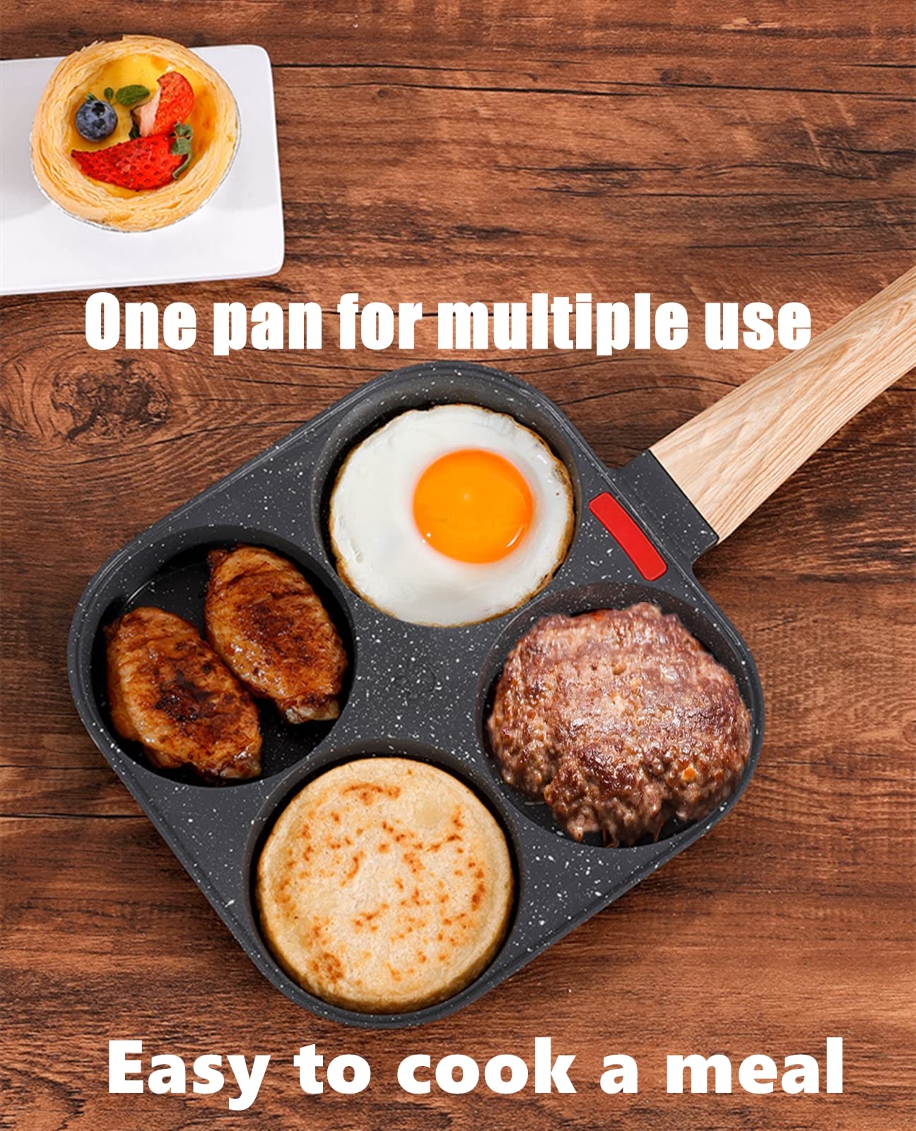 HUPECHAM 4-Cup Egg Pan Nonstick, and Granite Egg Frying Pan, Versatile Breakfast Skillet for Eggs, Pancakes, Plett, Crepes, Compatible with Gas Stove and Induction Cooktop