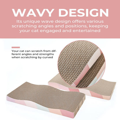 SIDAZON Cat Scratching Pads Cardboard Cat Scratchers for Indoor Cats Reversible Large Wide Corrugated with Catnip and Mini Toy (3pcs)
