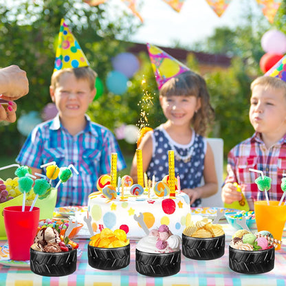 24 Sets Set, Frozen Uiifan Truck Wheel Ice Cream Bowls Spoon Plastic Race Car Party Yogurt Cups with Spoons Sturdy