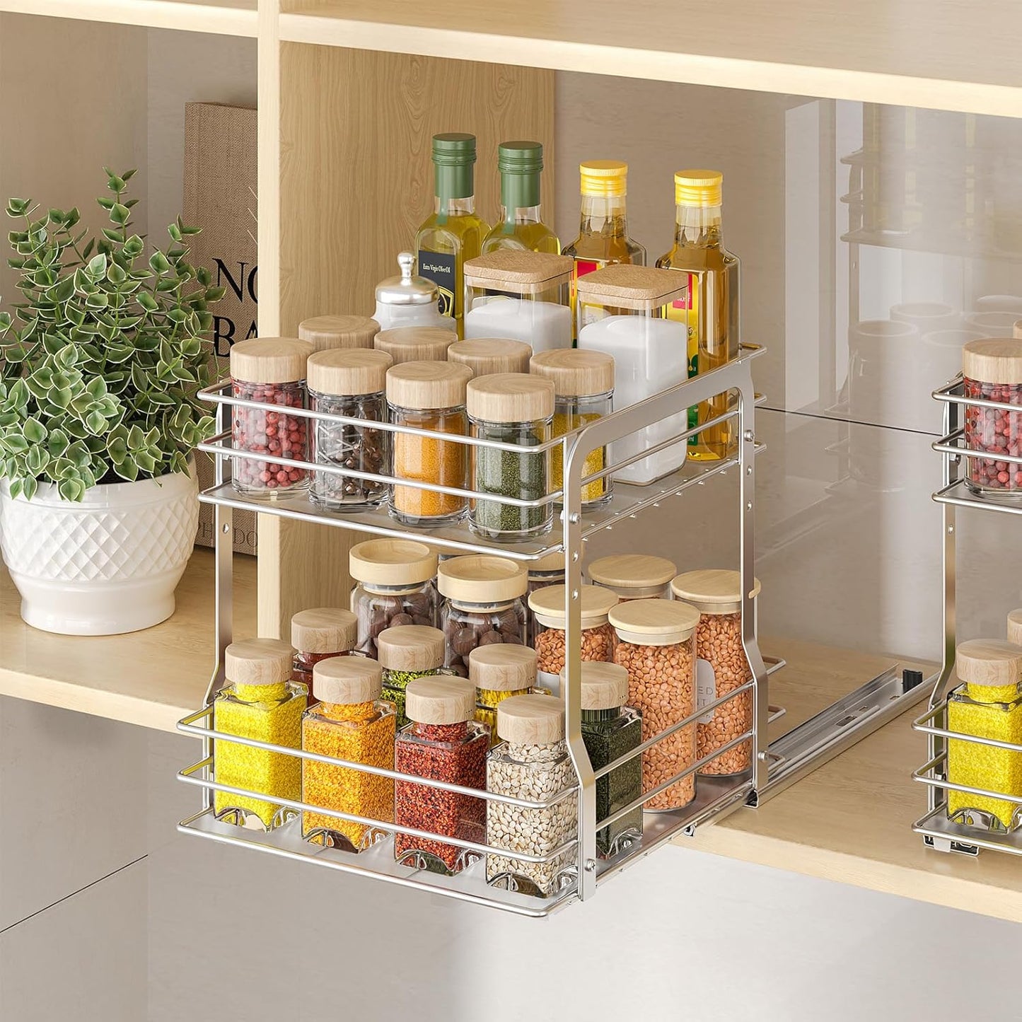 2 9.65"W 10.7"D 10.24" PanPanPal Pull Out Spice Rack Organizer for Inside Cabinet, Tier Metal Spice Organization