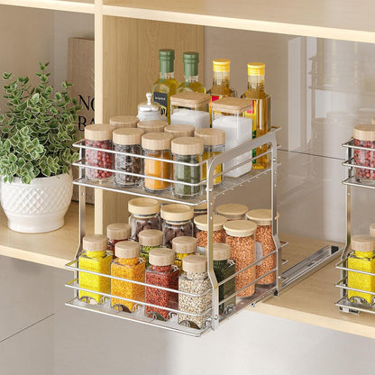 2 9.65"W 10.7"D 10.24" PanPanPal Pull Out Spice Rack Organizer for Inside Cabinet, Tier Metal Spice Organization