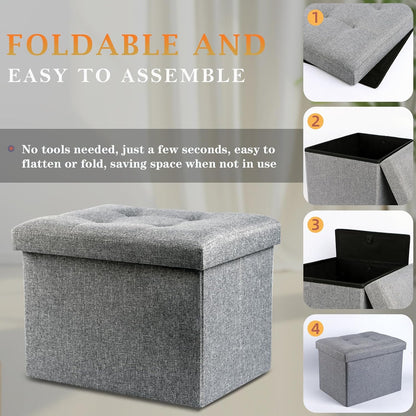 NIENIE 15.7"X11.8"X11.8", Linen Folding Storage Ottoman Coffee Table Small Foot Stool for Living Room, Bedroom, Grey