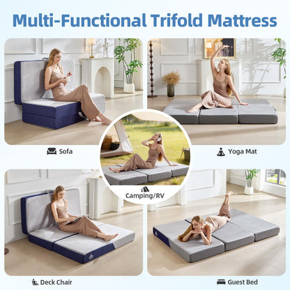 Lansteen Cooling Foldable Mattress, 6 Inch Memory Foam Mattress/Topper with Cold Breathable Effect, Trifold Mattress for Murphy Bed, Portable Folding Floor Bed for Guest, Camping, Travel, Yoga - Twin