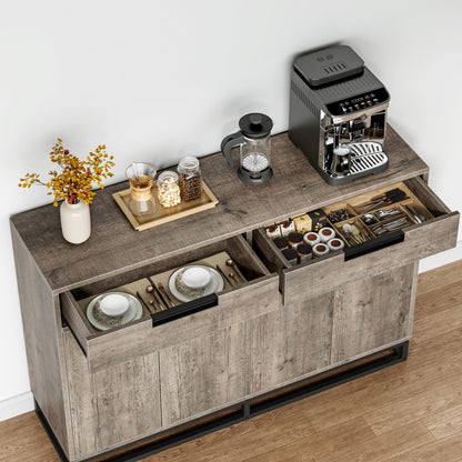 GAOMON 55" Large Sideboard Cabinet, Modern Buffet Cabinet with 4 Doors and 2 Drawers, Buffet Sideboard with Adjustable Shelves and Gold Accents for Dining Room, Kitchen, Entryway Oak