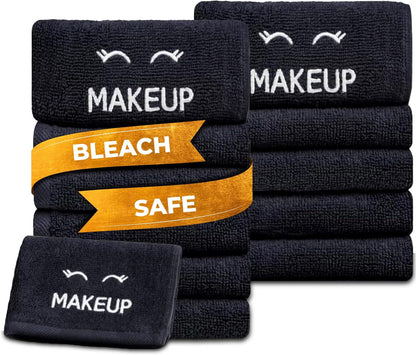 12 Pack 13 13 White Classic Bleach Safe Black Makeup Washcloths for Face Cleansing, - Super Soft Luxury Cotton Black