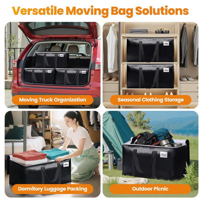 StoreHappily Heavy-Duty & Extra Capacity Moving Bags with Backpack Straps, Storage Totes with Double Zipper & Strong Handles, Packing Bags Alternative to Moving Boxes, Moving Supplies (6 Pack, Black)