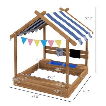 Wooden Sandbox with Canopy House Design - Weather-Resistant Play Set for Kids Ages 3-7, Outdoor Fun with Sink and Black Board