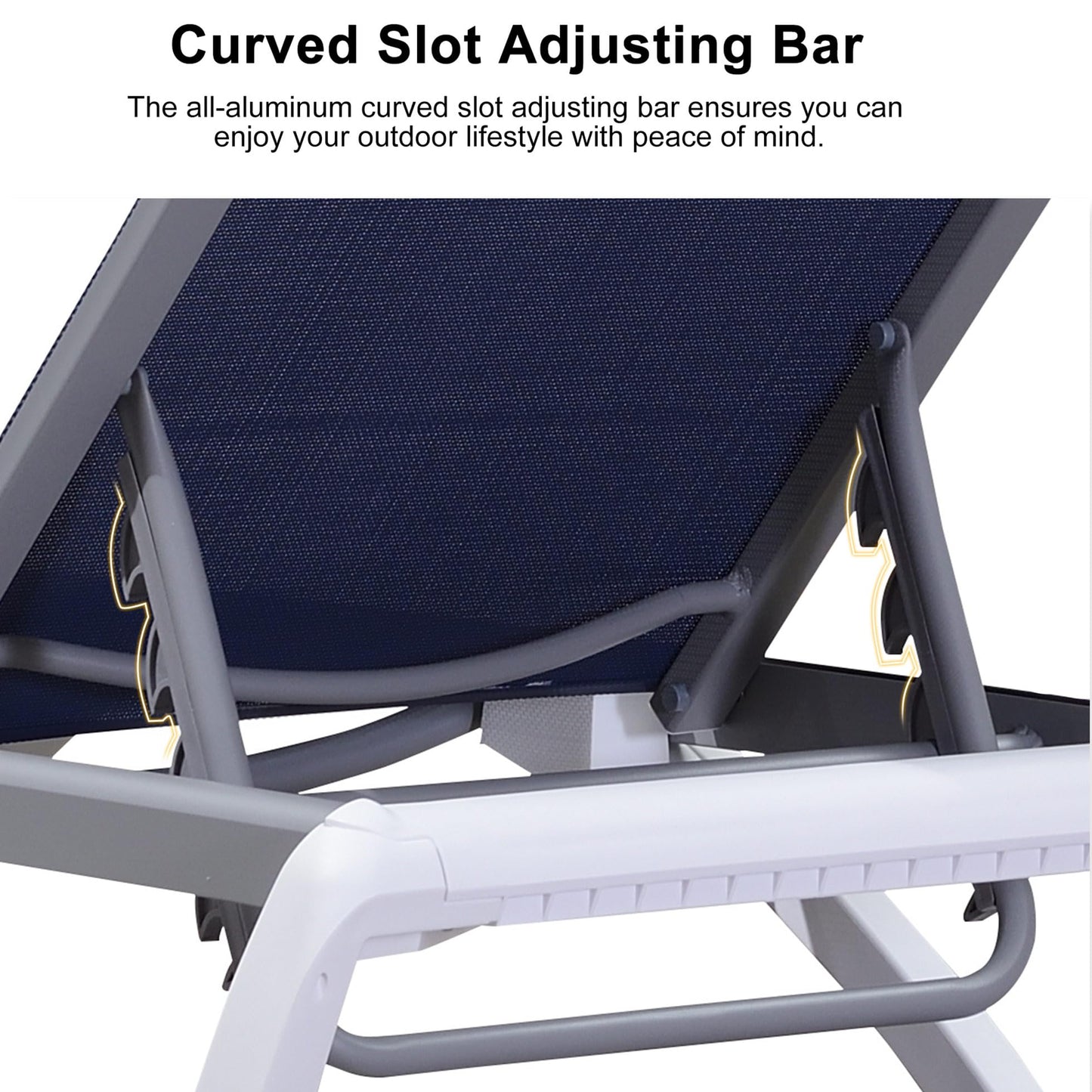 PURPLE LEAF Patio Chaise Lounge Chair Set of 3 Outside Aluminum Plastic Stackable Tanning Chairs with Armrests and Side Table for Pool Sunbathing Beach Deck Outdoor Lounger, Navy Blue