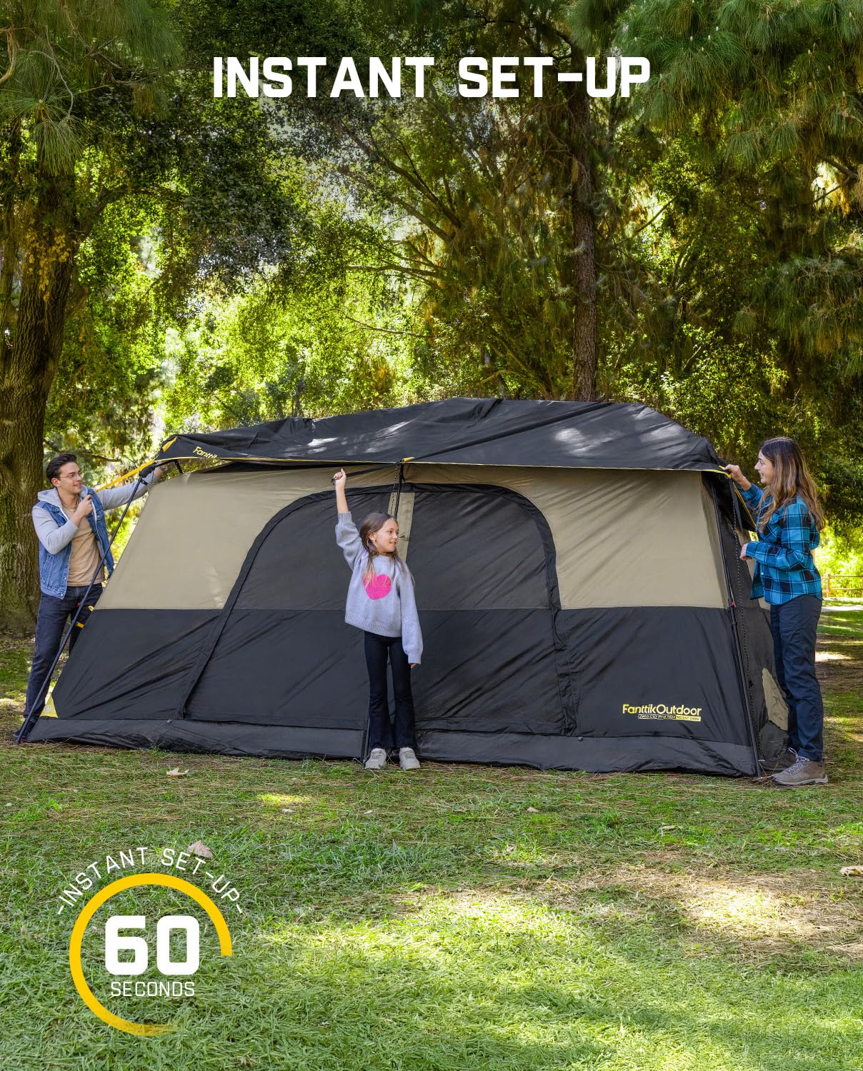 FanttikOutdoor Zeta C10 Pro Max Instant Cabin Tent 10 Person Camping Tent Setup in 60 Seconds with Rainfly & Windproof Portable with Carry Bag for Family Camping & Hiking, Upgraded Ventilation, Khaki