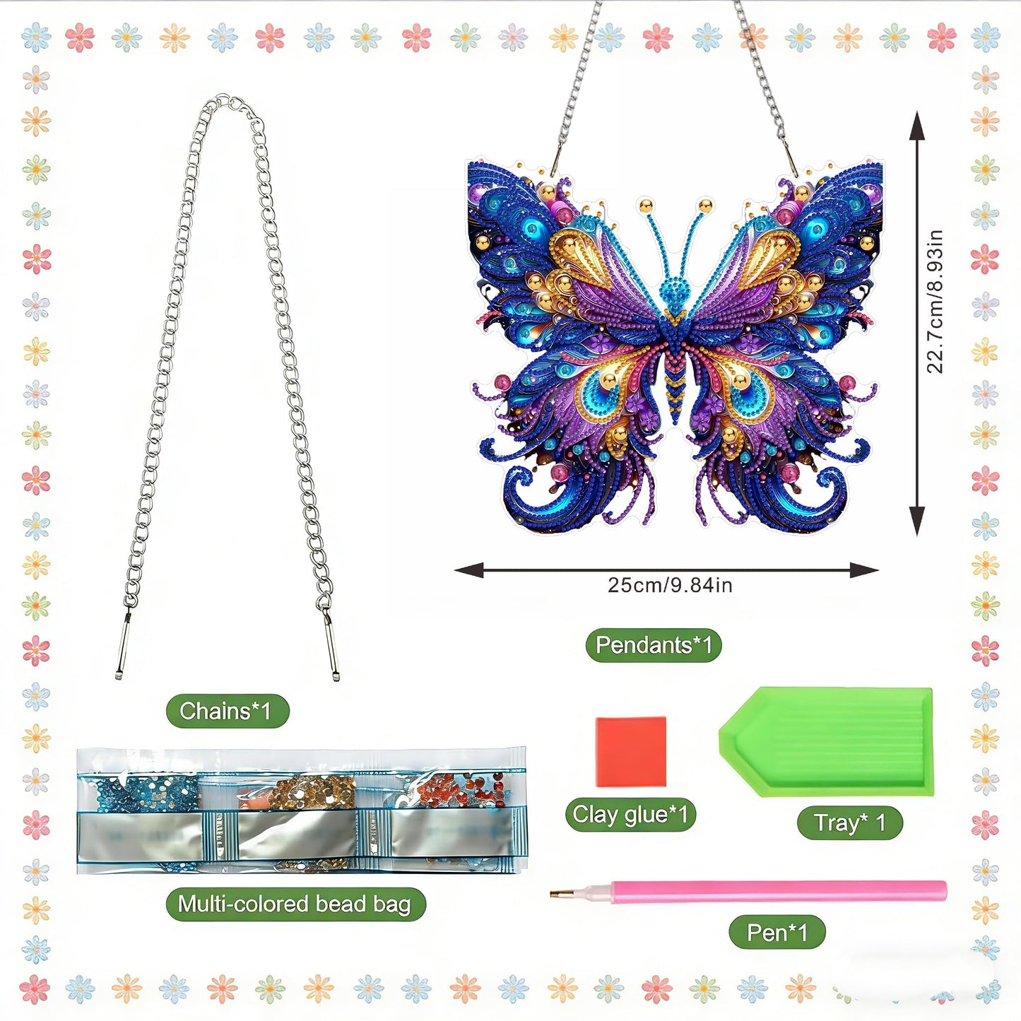 Butterfly Hanging Diamond Art Kits for Adults Pendant Butterfly, Special Shaped Crystal DIY Diamond Painting Kit, Acrylic Board Flower Pendants Double Sided, Home Decor