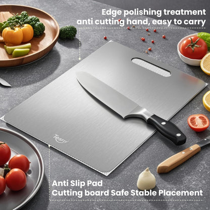 2 Pack Titanium Cutting Board-100% Pure Titanium Cutting Boards For Kitche,Easy to clean, Double-sided food-grade Cutting Board For Meats, Fruits And Vegetables (18 * 12)
