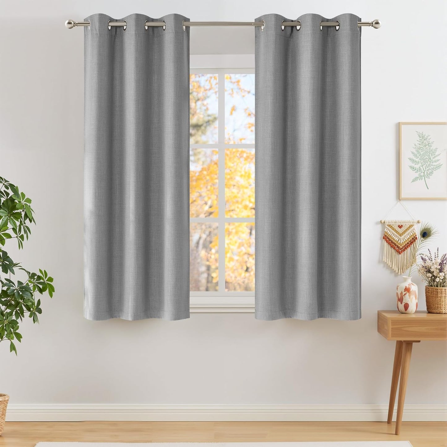 NICETOWN Light Grey Blackout Curtains - 63-Inch Faux Linen Privacy Panels for Living Room & Bedroom | 2 Panels, Grommet Top