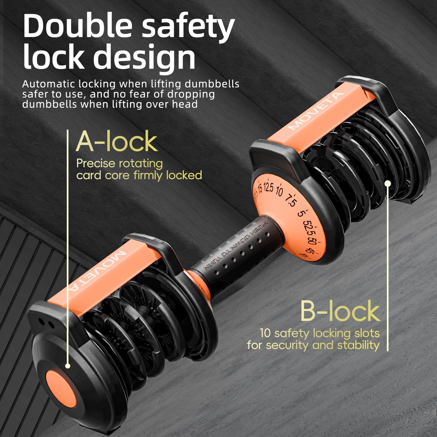 Moveta Adjustable Dumbbells Set of 2，Free Weights Dumbbells Set，Adjustable Dumbbell Set，52.5 lbs pair 105 lbs，15 in 1，for Men/Women Gym Equipment for Home Strength Training Equipment