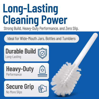 SPARTA 11" Nylon Dish Brush with 2.75" Round Head, Wide-Mouth Bottle and Bowl Cleaning Brush, Commercial Kitchen Use, White