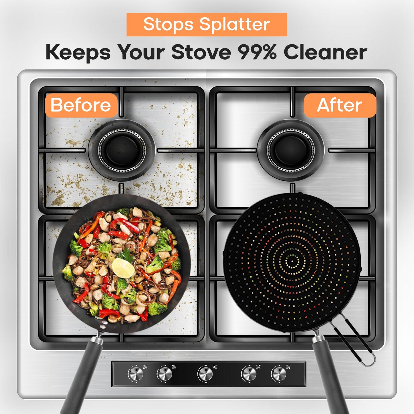 Splatter Screen for Frying Pan | USA Brand | 13-Inch Black, Fit Pans (12" to 13") Silicone Grease Splatter Guard for Frying Pan and Stove by Beckon Ware