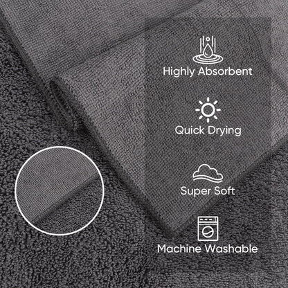24 Pack, 12x12 Inch HOMEXCEL Microfiber Washcloths Highly Absorbent and Soft Face Towel, Multi-Purpose Grey Wash Cloths