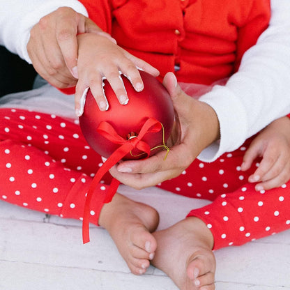 Tiny Ideas Christmas Baby's Handprint Ball Ornament - DIY Classic Christmas Tree Keepsake Gift, Red