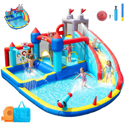 AKEYDIY Inflatable Water Bounce House, 15 x 14 FT Water Slide for Kids,Bouncy Castle Water Park with Deep Splash Pools,Water Cannon&Spray Belt,750W Blower,Ideal for Backyard/Party/Birthday