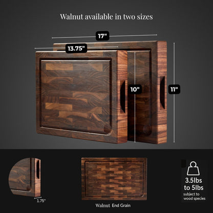 Cutting Board for Kitchen – Wood Cutting Board, Non-Toxic Butcher Block, Walnut Cutting Boards with Juice Groove & Handles, Charcuterie Board – Walnut (EndGrain) - 10" x 13.75" x 1.75"