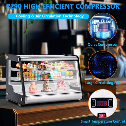 PeacefulHues Commercial Display Refrigerator 6.5 Cu Ft, Countertop Refrigerated Display Case with LED Lighting for Bakery, Cafe, 110V/176W