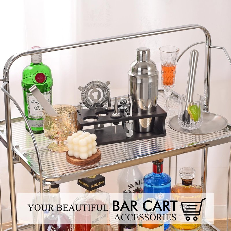 Bartender Kit Cocktail Shaker Set with Stand 17-Piece Bar Tool Bar Set for Drink Mixing Home Bartending Kit Bar Cart Accessories: Martini Shaker, Mixer Spoon, Jigger, Muddler, Strainer & Recipes Gifts